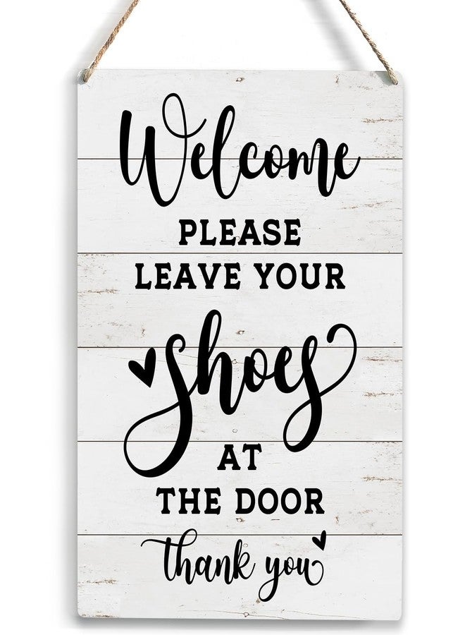 YCYD Front Door Welcome Sign, Please Remove Your Shoes Signs, No Shoes Sign for Home, Wooden Hanging Plaque 10 x 8 Inch, For Home Porch Entrance Decoration - Image 1