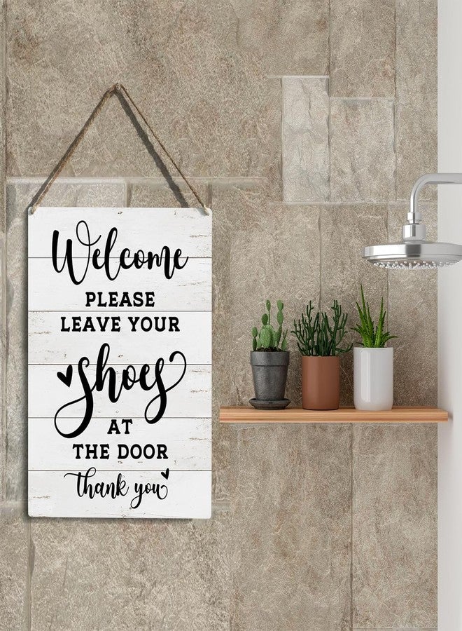 YCYD Front Door Welcome Sign, Please Remove Your Shoes Signs, No Shoes Sign for Home, Wooden Hanging Plaque 10 x 8 Inch, For Home Porch Entrance Decoration - Image 5