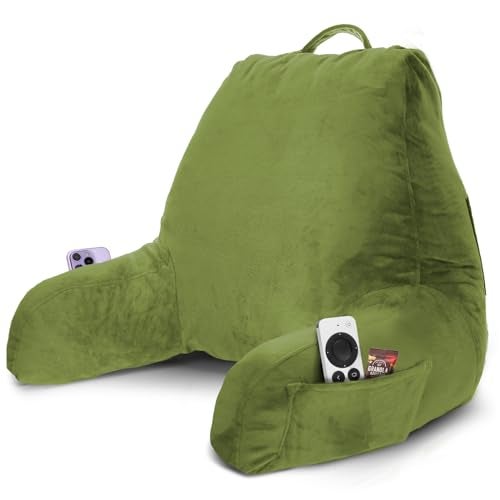 Nestl Nestl Reading Pillow with Shredded Memory Foam Designed for Sitting Up in Bed and Couch Back and Arms Adjustable Support for Adult  Teens Backrest Pillows for Reading Washable Cover Calla Green 
