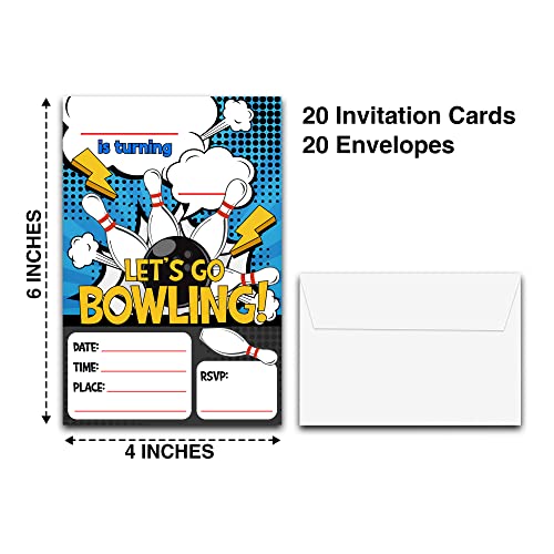 DETIHO 4" x 6" Bowling Birthday Party Invitation Cards With Envelopes - Let's Go Bowling - Fill In Style Party Invitation - 20 Sets - E18 - Image 2