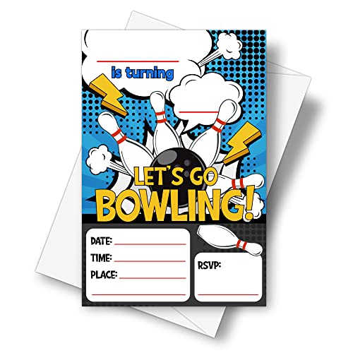 DETIHO 4" x 6" Bowling Birthday Party Invitation Cards With Envelopes - Let's Go Bowling - Fill In Style Party Invitation - 20 Sets - E18 - Image 1