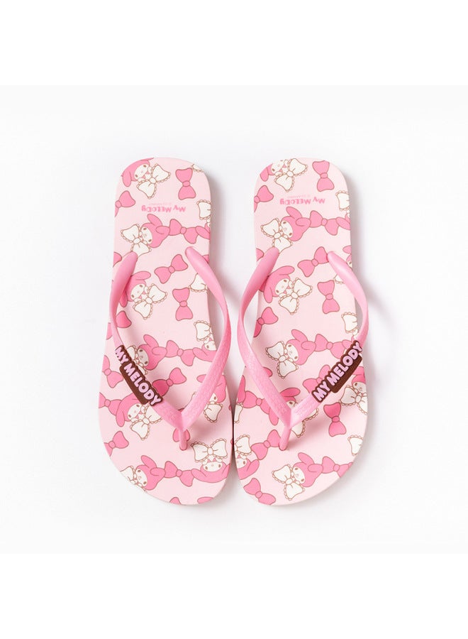 Customized Cartoon Print Flip-flops For Adults, Flat And Comfortable Sandals For Home And Outdoor Wear, Girly Style Beach Flip-flops