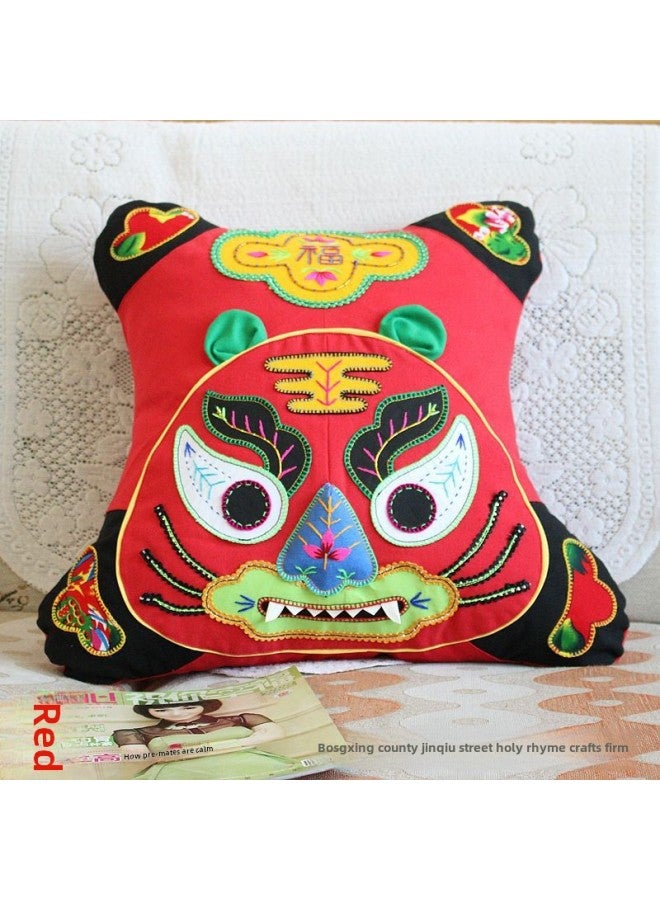 Pure Handmade Cotton Original Embroidery Tiger Pillow Cushion Sofa Pillow Fabric Pillow Special Wholesale-Specifications:Rose Red - Image 2