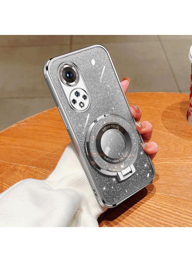S-TOP Case For Honor 50 Pro Plated Gradient Glitter Round Holder TPU Phone Case - Image 1