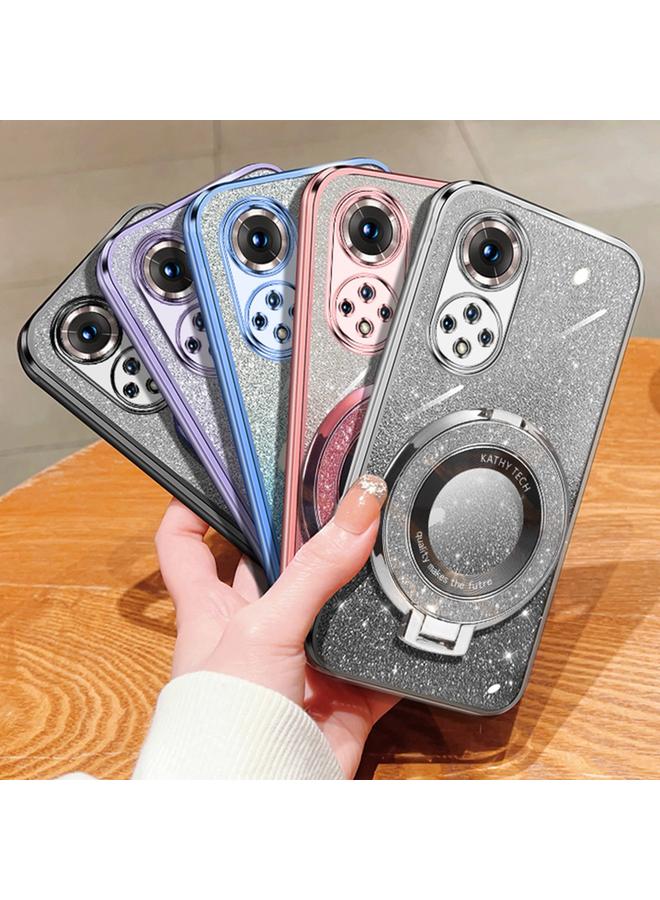 S-TOP Case For Honor 50 Pro Plated Gradient Glitter Round Holder TPU Phone Case - Image 2