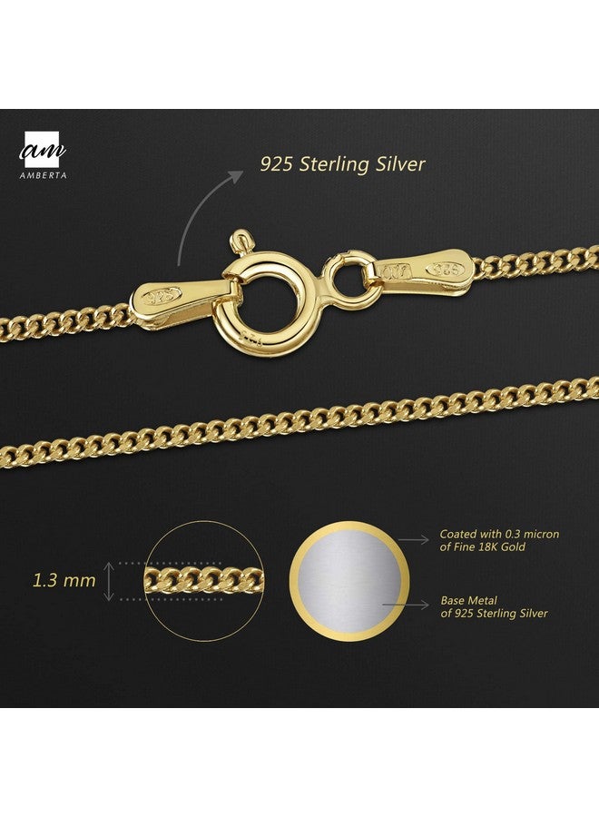 Amberta Children 925 Sterling Silver Chain Necklace (14 Inch - 4 To 12 Years Old): 18K Gold Plated 1.3Mm Curb Chain - Image 3