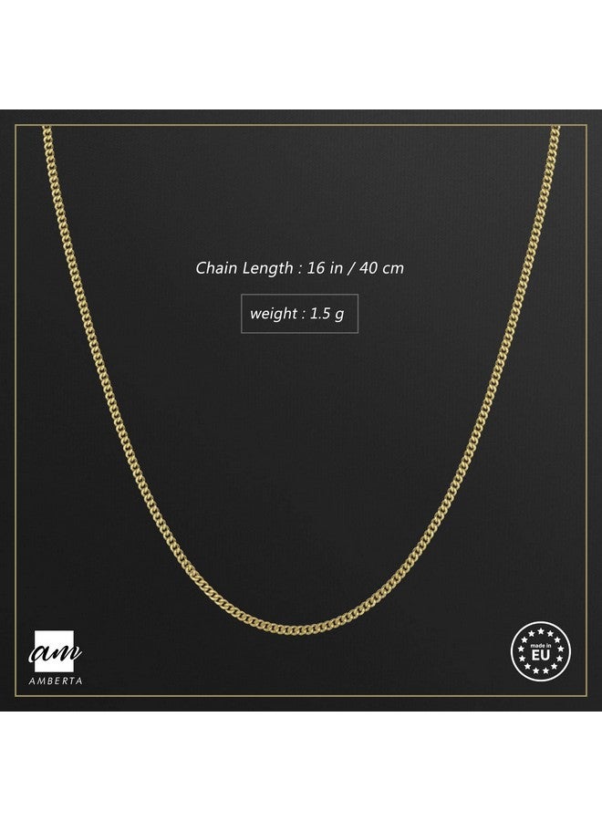 Amberta Children 925 Sterling Silver Chain Necklace (14 Inch - 4 To 12 Years Old): 18K Gold Plated 1.3Mm Curb Chain - Image 2