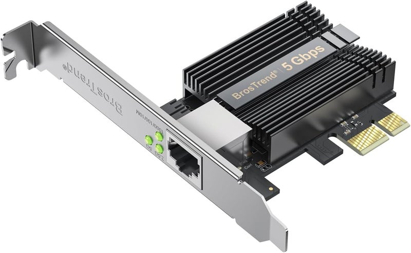BrosTrend 5 Gigabit PCIe Network Card, 5GB PCIe Ethernet Card 5000/2500/1000/100Mbps, PCI Express Network Adapter for Windows 11/10, Windows Server 2022, NAS, w/Extra Low-Profile, Lifetime Protection - Image 1