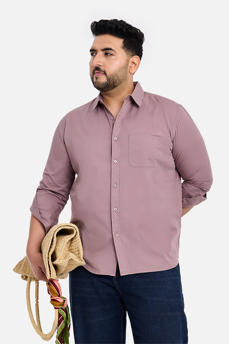 سنيتش Mauve Solid Long Sleeve Regular Fit Casual Plus Size Shirt