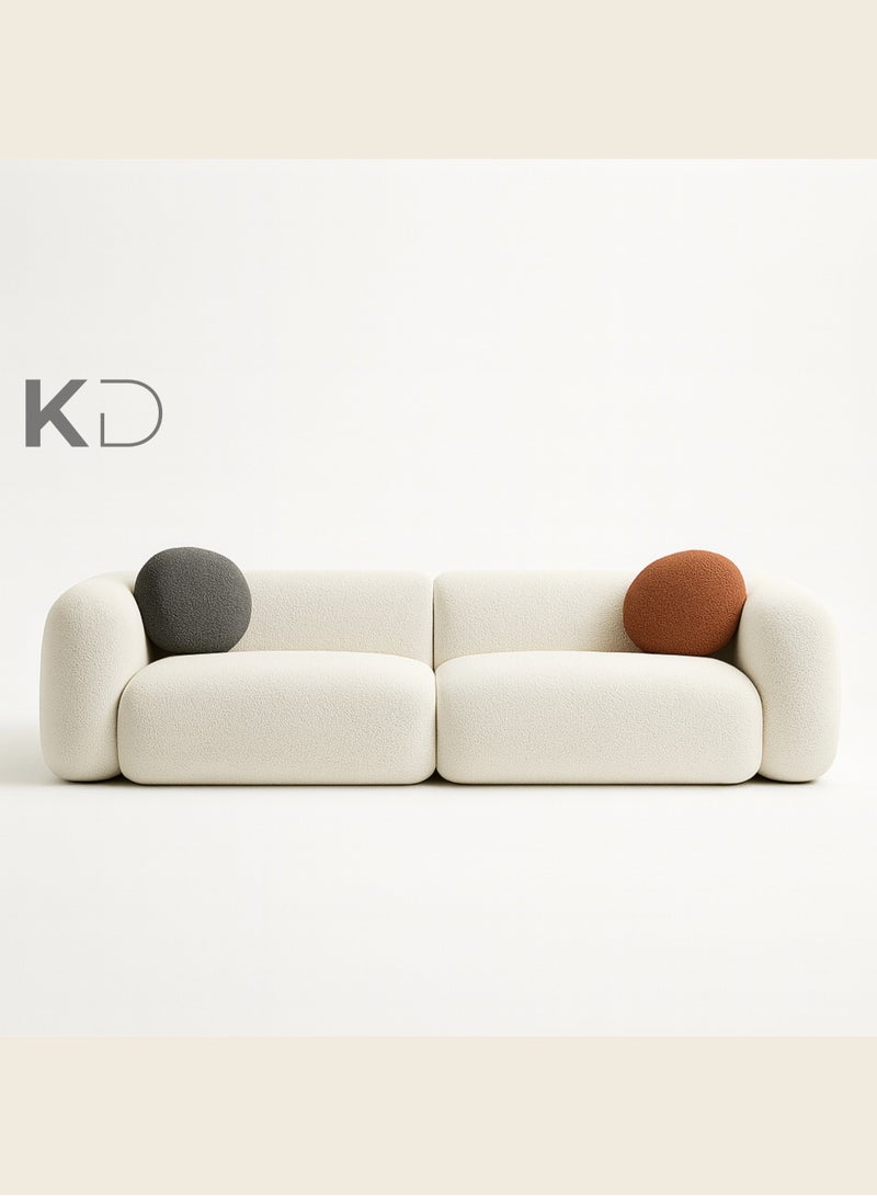 KustomDeco Noor Modern Cream 3-Seater Sofa in Overstuffed  Fleece Fabric with Accent Cushions – Minimalist Customizable Design Luxury Living Room Couch - Image 1
