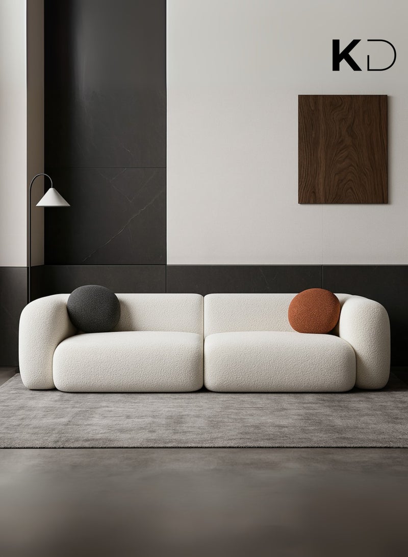 KustomDeco Noor Modern Cream 3-Seater Sofa in Overstuffed  Fleece Fabric with Accent Cushions – Minimalist Customizable Design Luxury Living Room Couch - Image 3