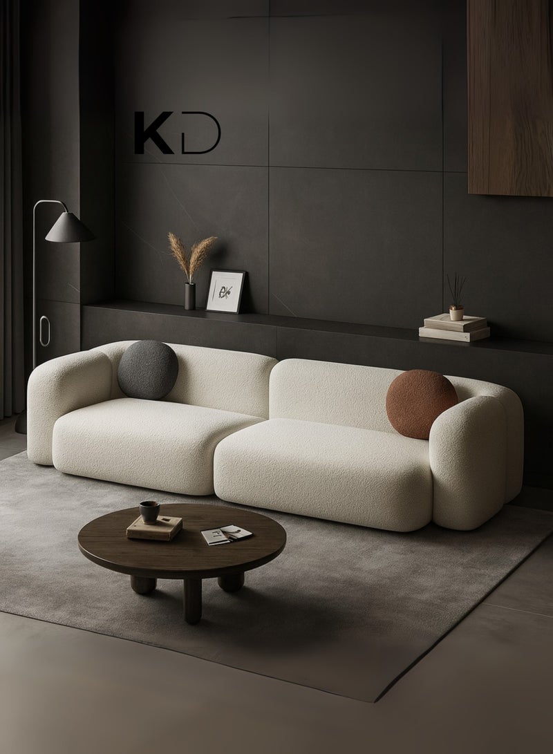 KustomDeco Noor Modern Cream 3-Seater Sofa in Overstuffed  Fleece Fabric with Accent Cushions – Minimalist Customizable Design Luxury Living Room Couch - Image 4