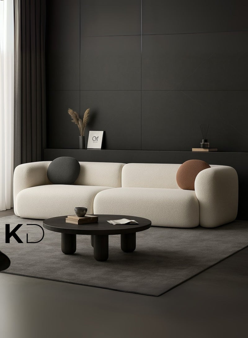 KustomDeco Noor Modern Cream 3-Seater Sofa in Overstuffed  Fleece Fabric with Accent Cushions – Minimalist Customizable Design Luxury Living Room Couch - Image 2