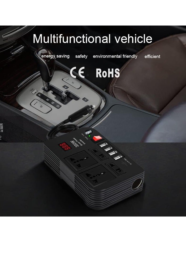 ELTRAZONE High-Power 300W Car Inverter: Seamlessly Converts 12V/24V DC to 220V AC, Featuring 4 USB Fast Charging Ports and Dual Universal Sockets" - Image 5