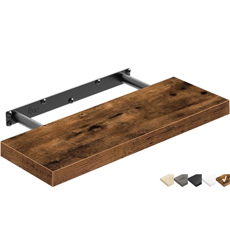 QEEIG Floating Shelf for Wall Bathroom Shelves Bedroom Kitchen Living Room Farmhouse Small Book Shelf 16 inch Set of 1, Brown (015-BN1) - Image 1