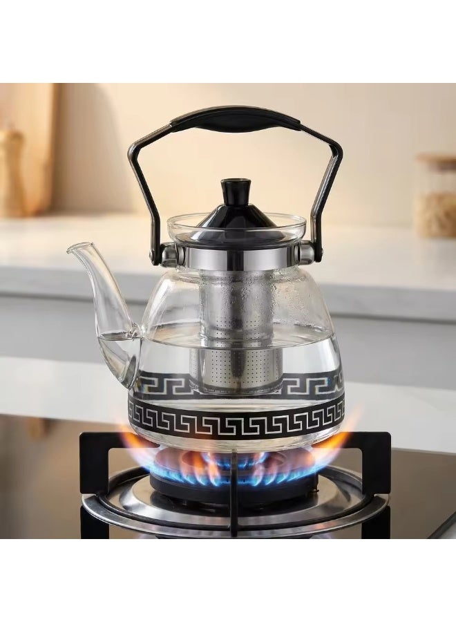 Glass Tea Pot with Removable Infuser, 1.6L Heat Resistant, Stovetop & Microwave Safe - Image 1