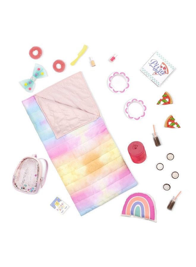 Glitter Girls Sleepover Party & Backpack Set Tie Dye Sleeping Bag Rainbow Pillow & Pizza Play Food 14 Inch Doll Accessories For Kids Ages 3 And Up Children’S Toys - Image 1