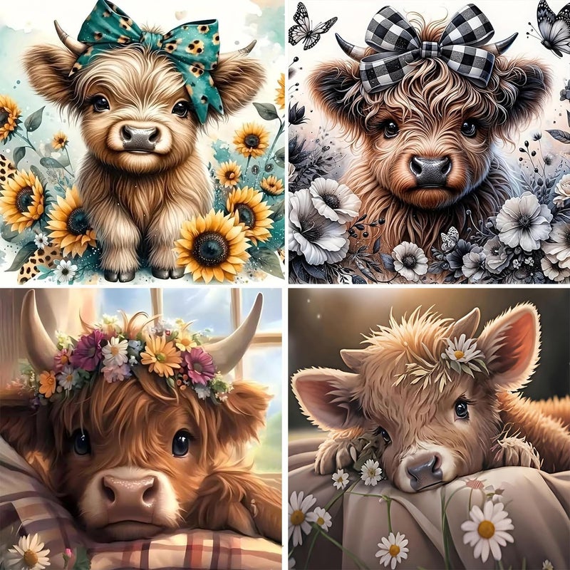 mrpwnle 4 Pack Cow Diamond Art Kits for Adults DIY Cute Animals Diamond Painting Kits for Adults Beginner Simple 5D Full Drill Diamond Art Dots Gem Art Kit for Home Wall Decor 12x12inch - Image 2