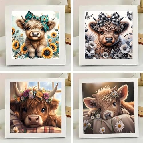 mrpwnle 4 Pack Cow Diamond Art Kits for Adults DIY Cute Animals Diamond Painting Kits for Adults Beginner Simple 5D Full Drill Diamond Art Dots Gem Art Kit for Home Wall Decor 12x12inch - Image 3