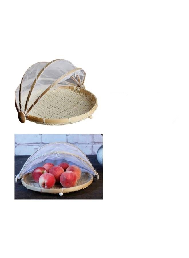 fashionhome Dome Mesh Cover Bamboo Serving Food Tent Basket Serving Tray Decoration Plate for Living Room  - Image 3