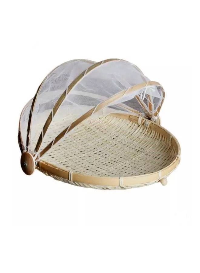 fashionhome Dome Mesh Cover Bamboo Serving Food Tent Basket Serving Tray Decoration Plate for Living Room  - Image 2