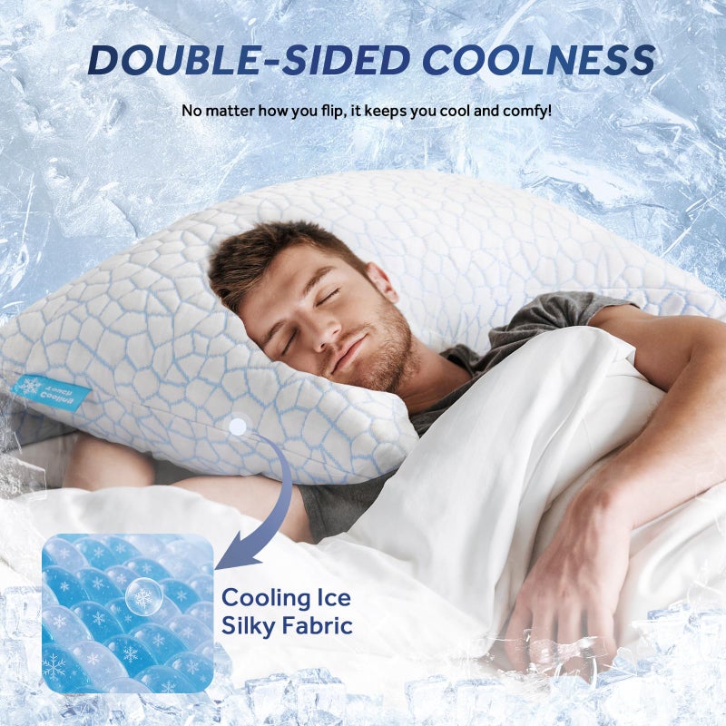 QUTOOL Cooling Side Sleeper Pillow for Neck and Shoulder Pain Relief, Adjustable Curved Shredded Memory Foam Bed Pillows for Sleeping, Queen 1 Pack with Additional Foam Fill Included (White) - Image 2