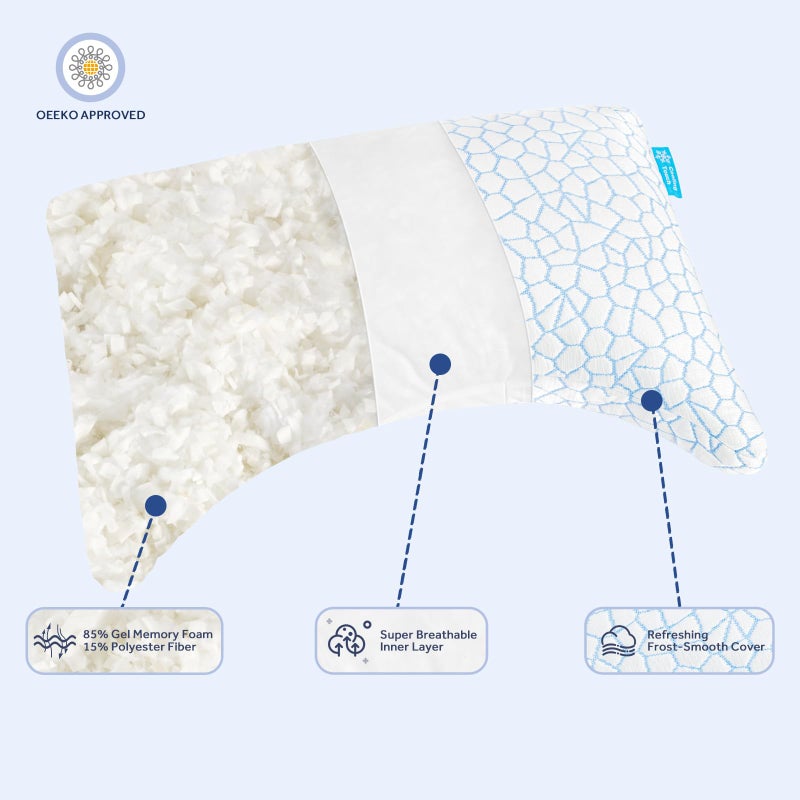 QUTOOL Cooling Side Sleeper Pillow for Neck and Shoulder Pain Relief, Adjustable Curved Shredded Memory Foam Bed Pillows for Sleeping, Queen 1 Pack with Additional Foam Fill Included (White) - Image 3