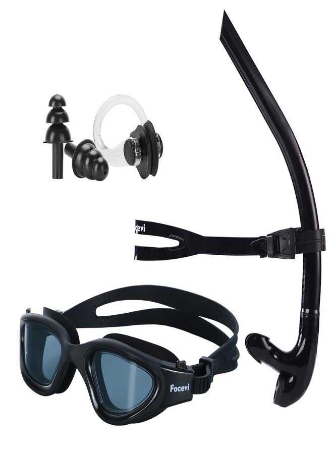 Focevi Swim Snorkel for Lap Swimming Set,Includes Snorkel, Goggles, Nose Clips and earplugs, Front Swimming Snorkeling Training for Adult/Kid/Youth,Swimmer Snorkle Center Mount Snorkle Tube - Image 1