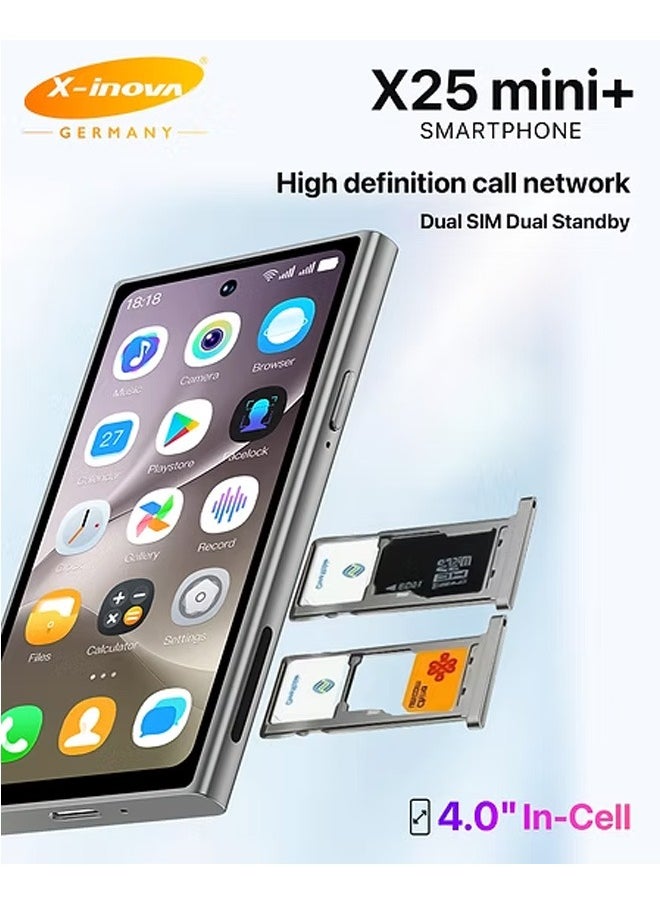 X-Inova - Mini Smart Phone X25 Mini+ 4" Display, 4GB+64GB Storage, 13MP Ultra Clear Rear Camera, Dual SIM Grey - Image 1