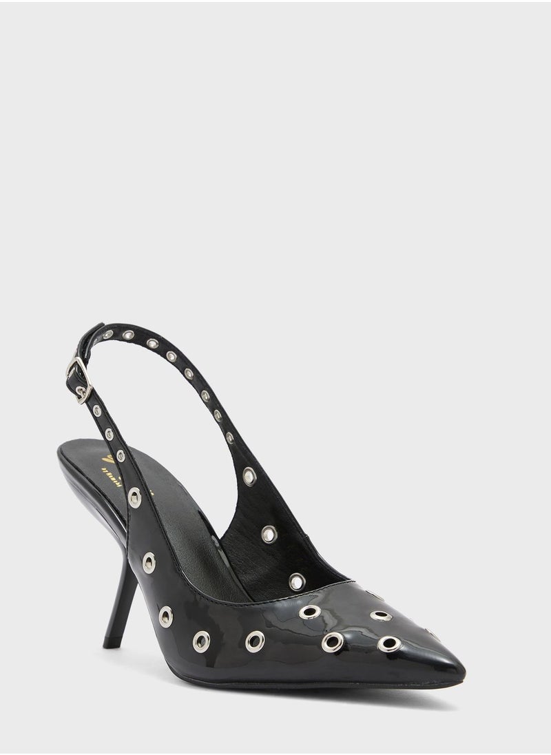 Ginger - Pointed Toe Eyelet Slingback Pumps - Image 1