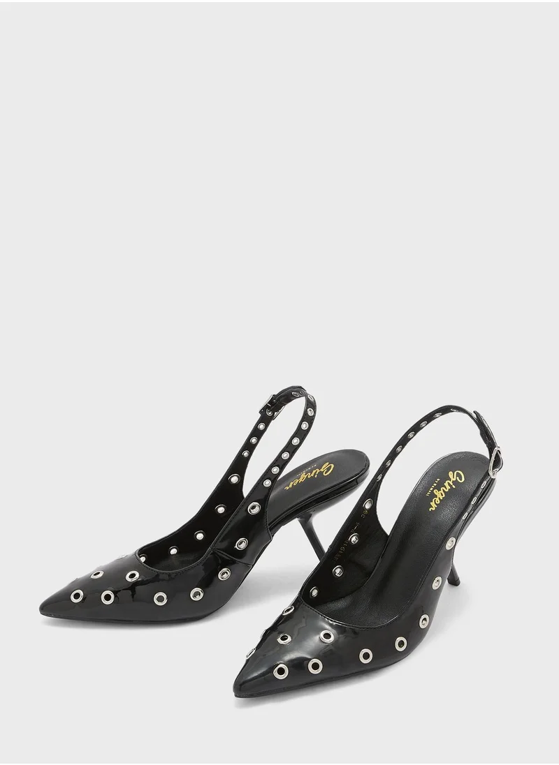 Ginger Pointed Toe Eyelet Slingback Pumps