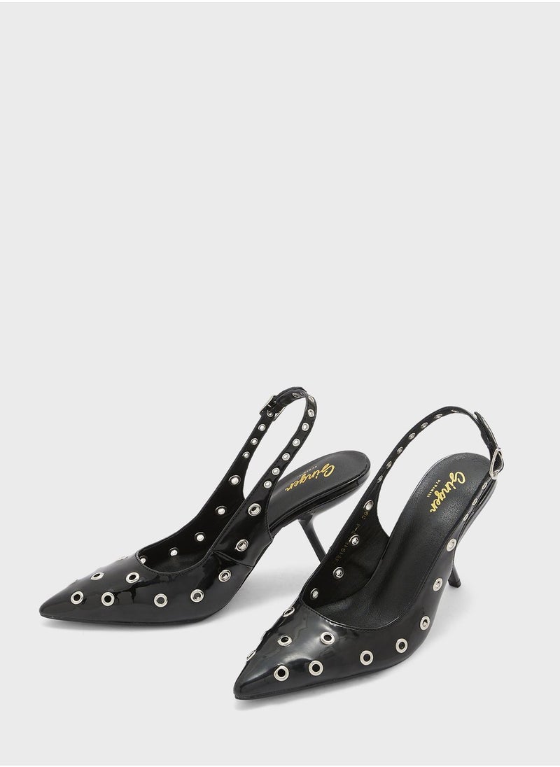Ginger - Pointed Toe Eyelet Slingback Pumps - Image 1