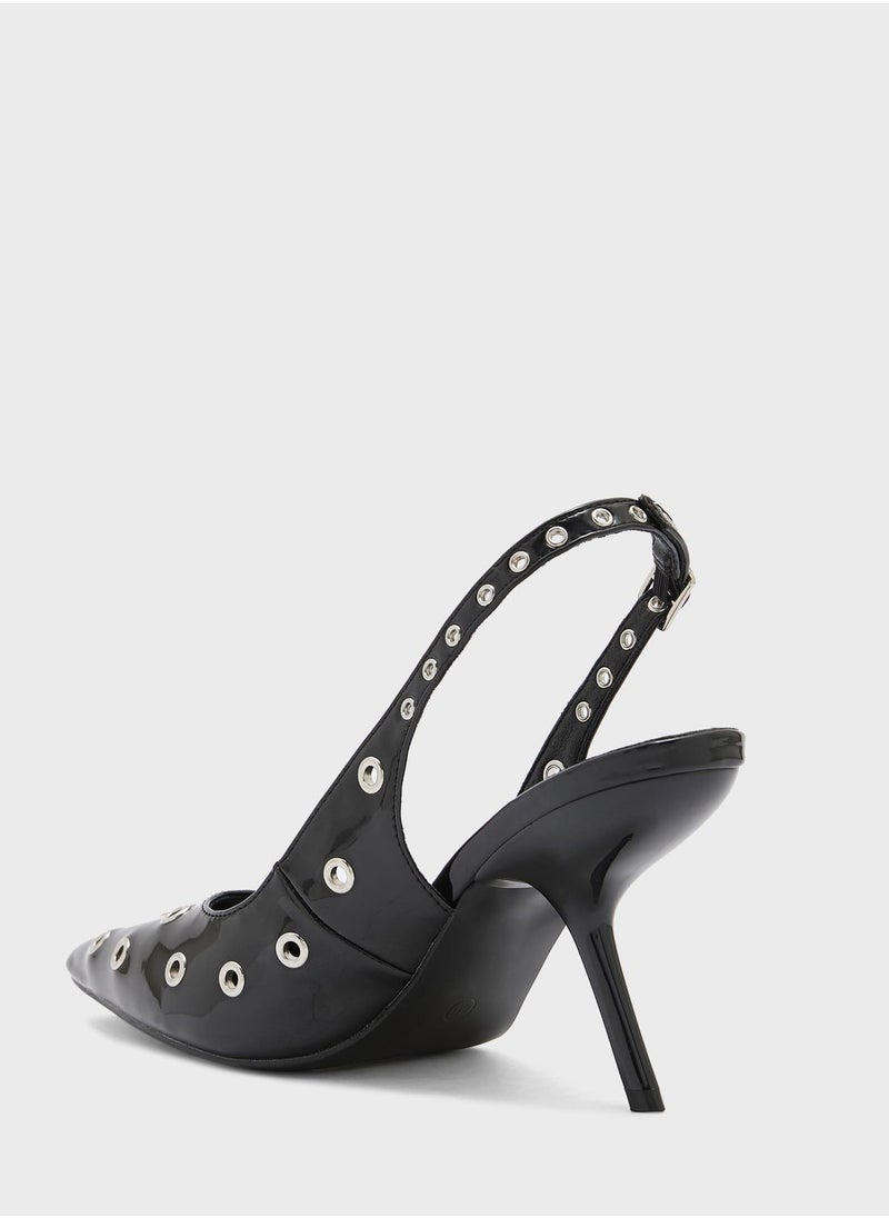 Ginger - Pointed Toe Eyelet Slingback Pumps - Image 1