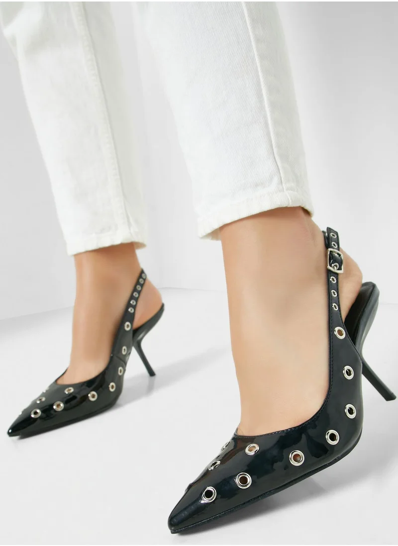Ginger Pointed Toe Eyelet Slingback Pumps