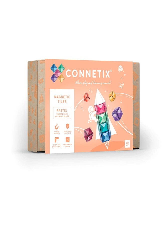 CONNETIX Magnetic Tiles Pastel Square Pack, 40 Pieces - Image 1