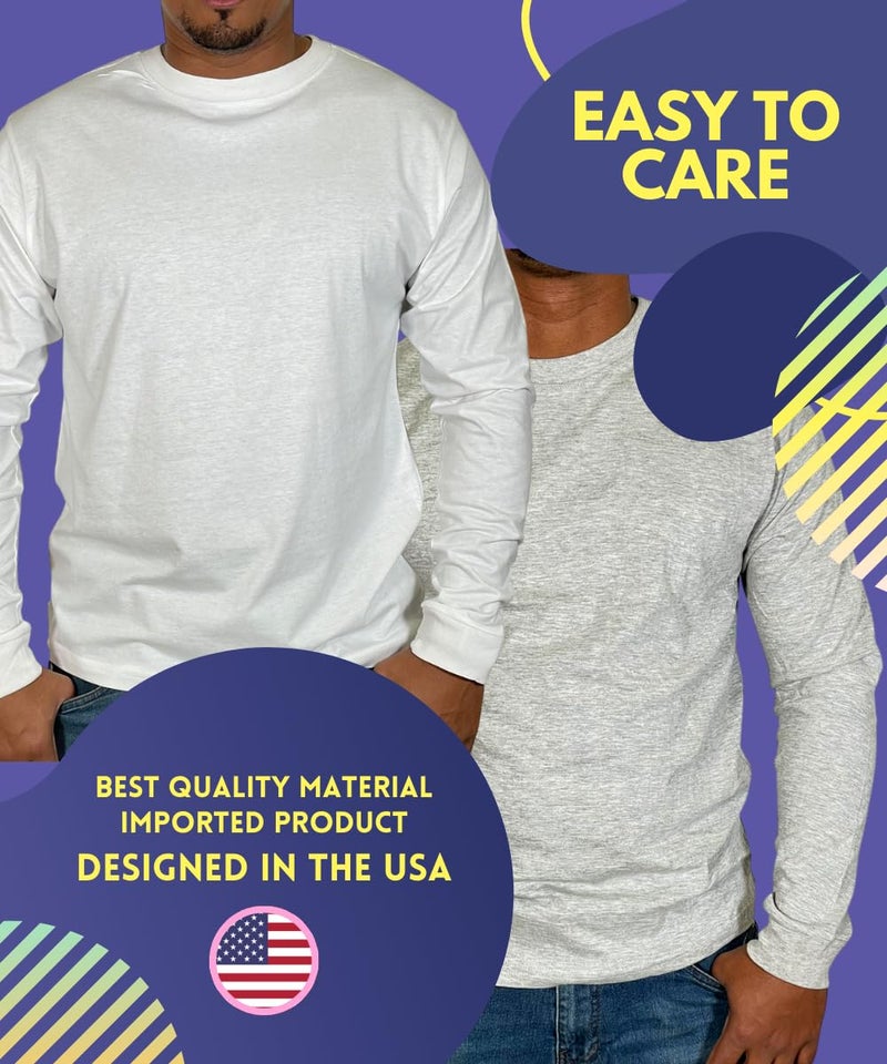BROOKLYN VERTICAL Mens Long Sleeve Cotton T Shirt Crew Neck 5 Colors S-5XL White - Image 3