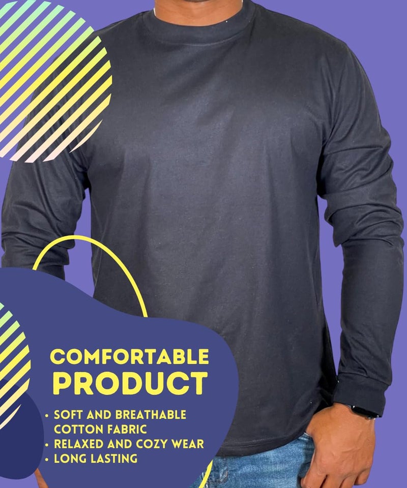 BROOKLYN VERTICAL Mens Long Sleeve Cotton T Shirt Crew Neck 5 Colors S-5XL White - Image 2