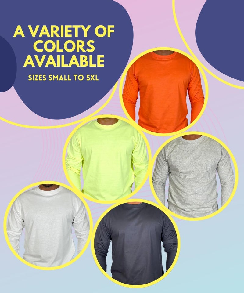 BROOKLYN VERTICAL Mens Long Sleeve Cotton T Shirt Crew Neck 5 Colors S-5XL White - Image 4