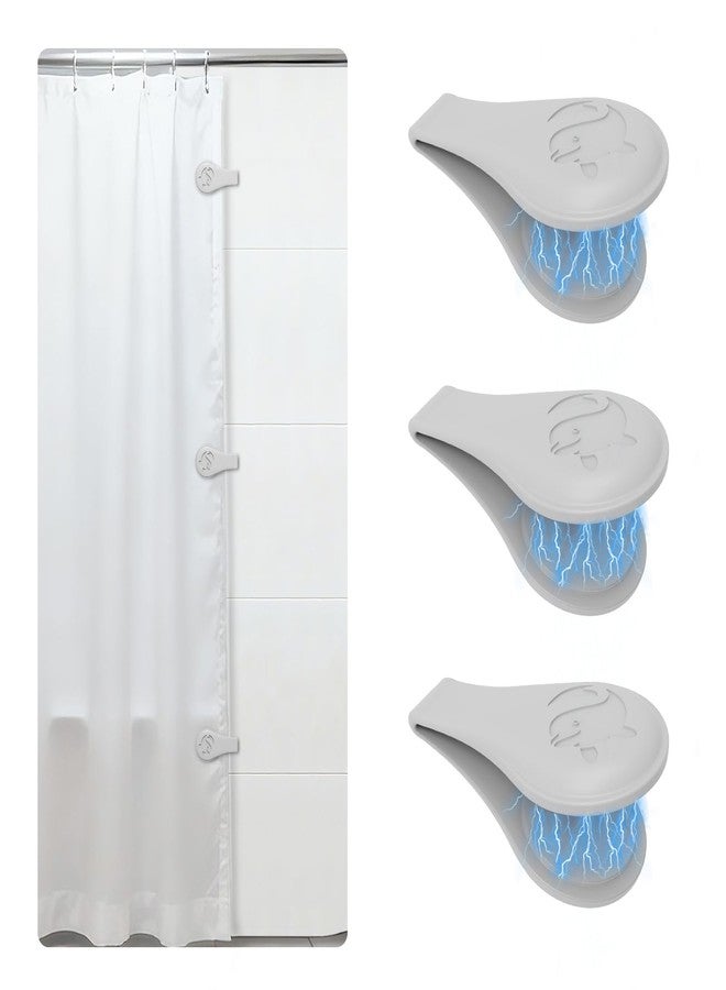 Vaszu Magnetic Silicone Shower Curtain Clips for Liner, Self Adhesive Windproof Splash Holders Prevent Water Splashing Out Keep Curtain Liner Closed to Wall Shower Curtains Keeper for Home 3 Packs(Gray) - Image 1