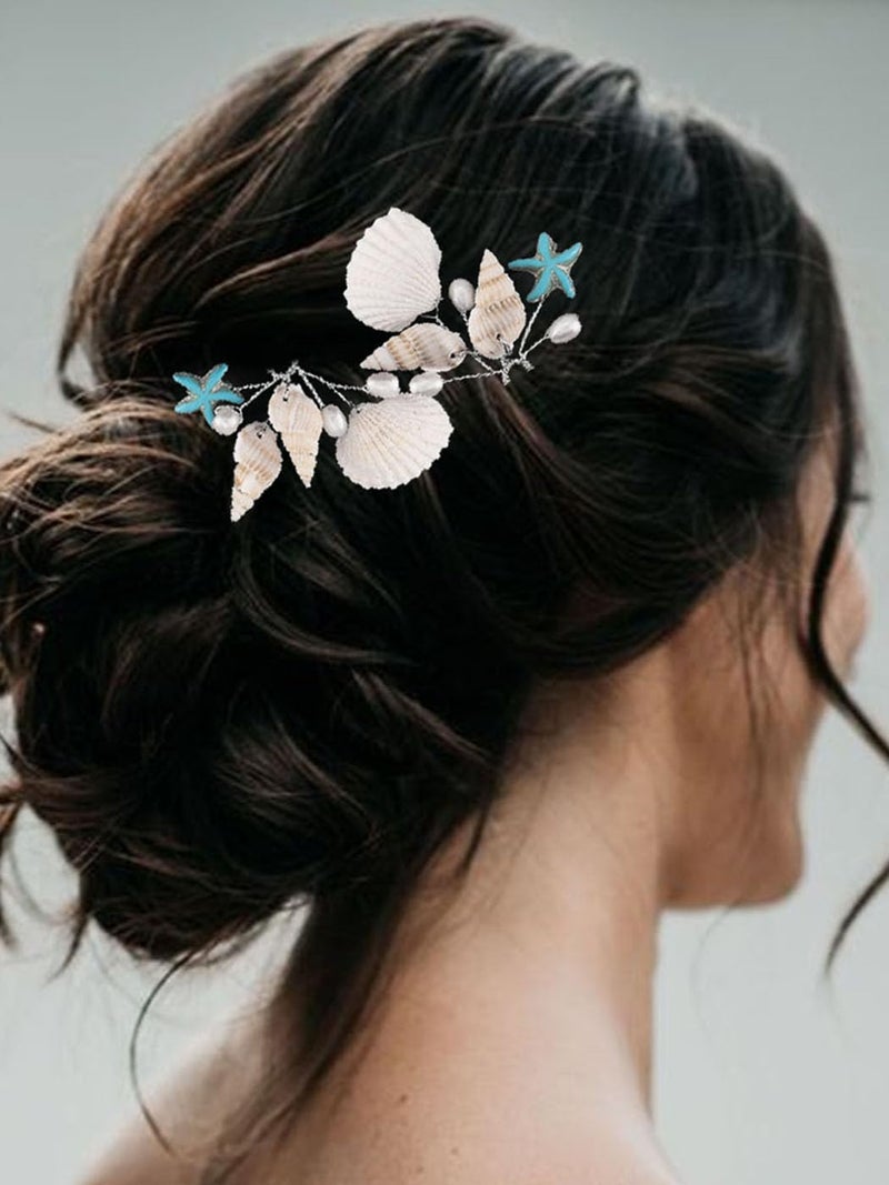Yean Wedding Hair Pins Seashell Hair Piece Bridal Accessories Silver Starfish Hair Piece Hair Clip for Women and Girls