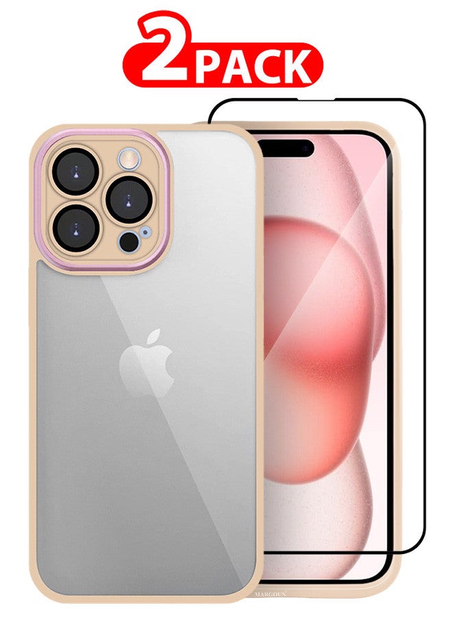 CATANES 2 Pack for iPhone 13 Pro Clear Case Cover and Screen Protector Shockproof Silicone Bumper Frame and Anti Drop Raised Camera Lens Protection Sand Pink  - Image 1