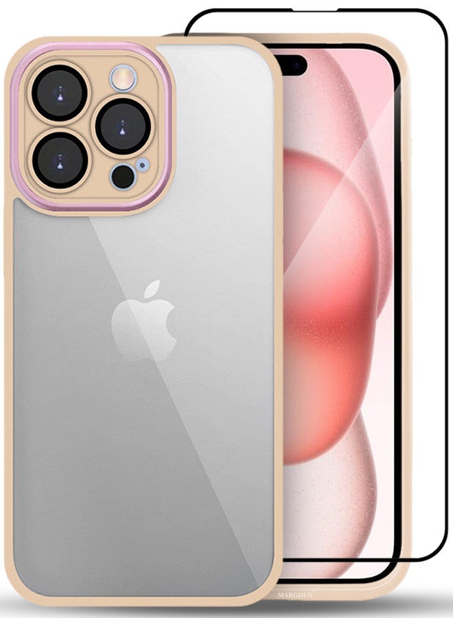 CATANES 2 Pack for iPhone 13 Pro Clear Case Cover and Screen Protector Shockproof Silicone Bumper Frame and Anti Drop Raised Camera Lens Protection Sand Pink  - Image 3