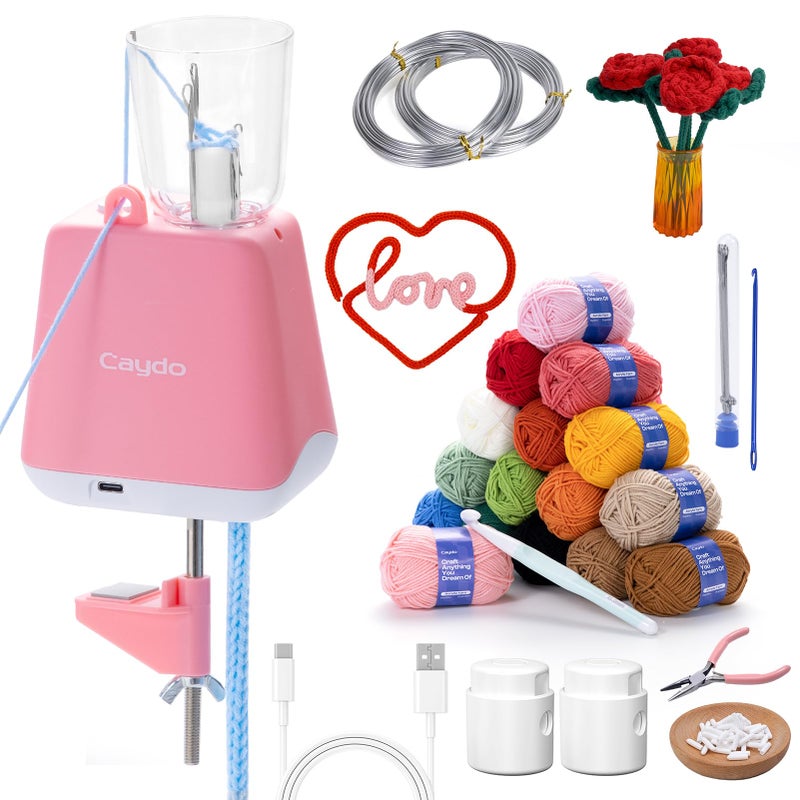 Caydo iCord Maker Kit for Beginners 92pcs iCord Knitting Set for DIY Handicrafts Making Quickly Knitting iCord with i Cord Knitting Machine Create Pretty Crafts Ideal Present for Knitting Lovers