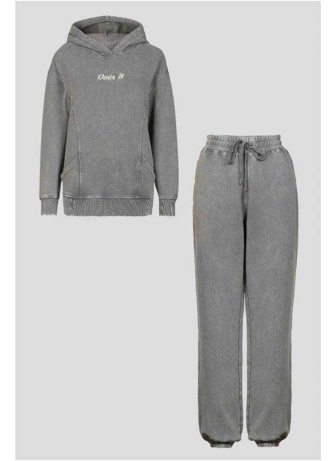 NeceSera Over It Grey Acid Wash Terry Oversized Co-ord Set