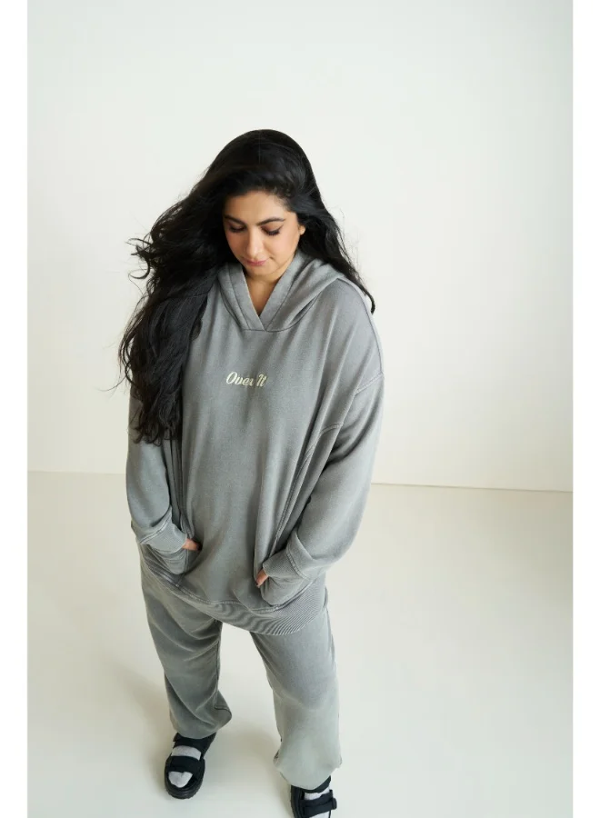 NeceSera Over It Grey Acid Wash Terry Oversized Co-ord Set