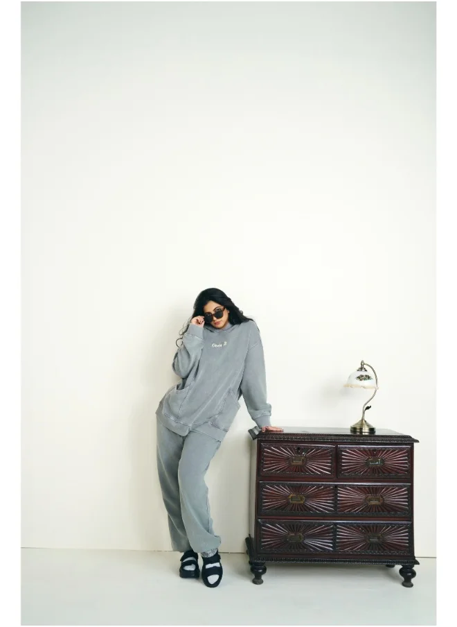 NeceSera Over It Grey Acid Wash Terry Oversized Co-ord Set