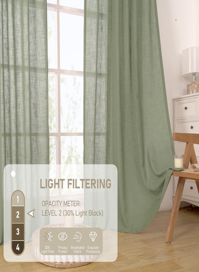 LAMIT Living Room Linen Curtains - 90 Inch, Bronze Grommet, Textured Sheer, Light Filtering, Burlap, Farmhouse Style, 2 Panels, 52 x 90 Inch, Sage Green - Image 4