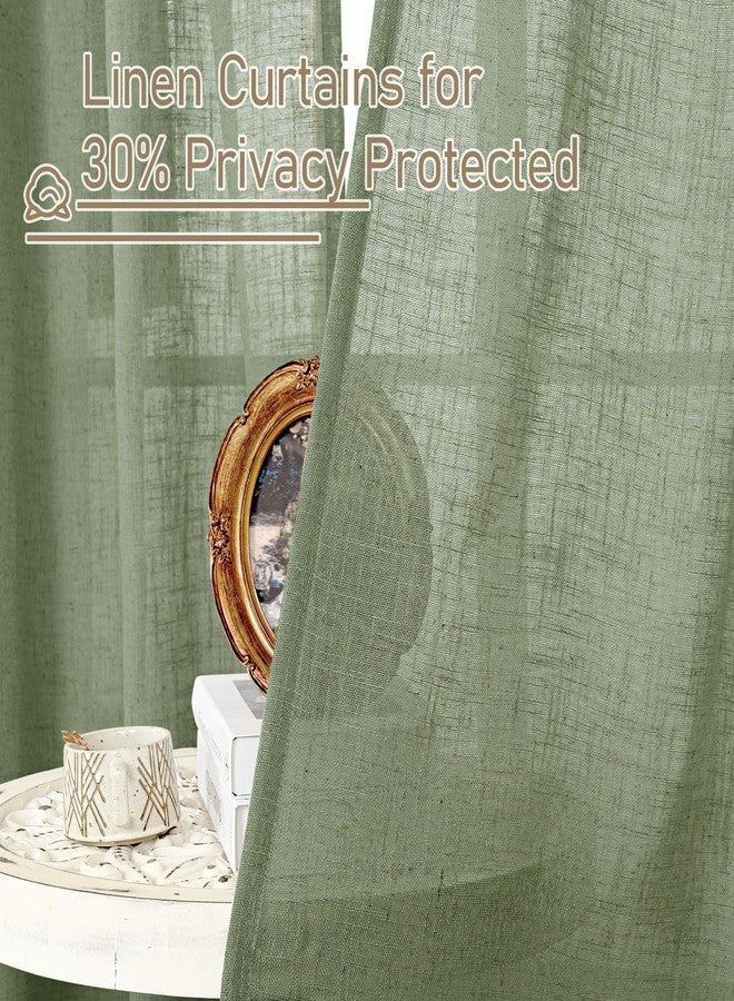 LAMIT Living Room Linen Curtains - 90 Inch, Bronze Grommet, Textured Sheer, Light Filtering, Burlap, Farmhouse Style, 2 Panels, 52 x 90 Inch, Sage Green - Image 5