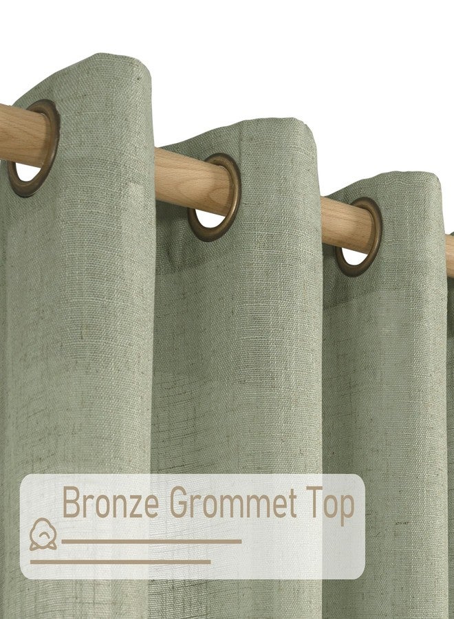 LAMIT Living Room Linen Curtains - 90 Inch, Bronze Grommet, Textured Sheer, Light Filtering, Burlap, Farmhouse Style, 2 Panels, 52 x 90 Inch, Sage Green - Image 2