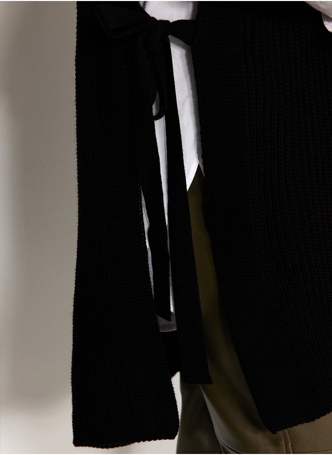 trendyol - Black Zippered Collar Side Tie Detail Knitwear Sweater TCTAW22UV0009 - Image 1